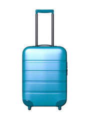 Suitcase on white background. Travel baggage concept. Minimal style. Copy space. 3D rendering isolate illustration