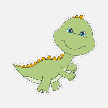Pretty and happy dinosaur baby isolated on a white background.