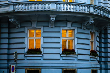 Facade of the blue house in Graz, Austria