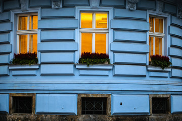 Fototapeta na wymiar Facade of the blue house in Graz, Austria