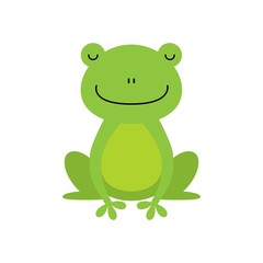 Cute green frog cartoon character isolated on white background