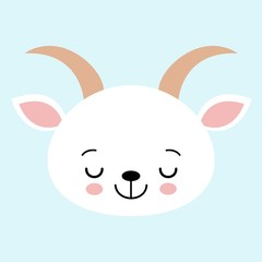 Sleeping goat Cute Illustration In Childish Flat Vector Design Isolated On Blue Background