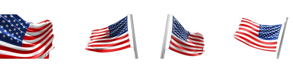 Set Flags of United States on white background. 3D illustration