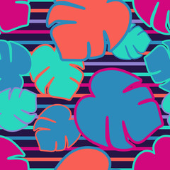 Seamless background with decorative Tropical palm leaves. Monstera. Vector illustration. Can be used for wallpaper, textile, invitation card, wrapping, web page background.