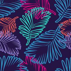 Fototapeta na wymiar Seamless background with decorative Tropical palm leaves. Monstera. Vector illustration. Can be used for wallpaper, textile, invitation card, wrapping, web page background.