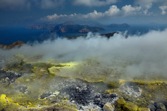 Vulcano, Hauptkrater, Liparische Inseln, Sizilien, Italien, < english> Vulcano, Eolic Islands, Sicily, Italy