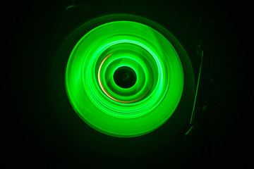 Concept of speed - Trail of fire and smoke - Vinyl record. Burning vinyl disk. Turntable vinyl record player. Retro audio equipment for disc jockey. Sound technology