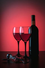 wine glasses and bottle