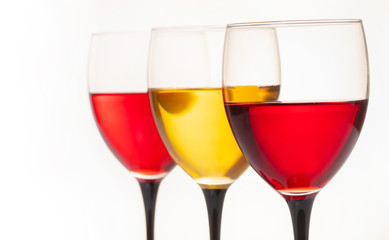 white and red wine in glasses