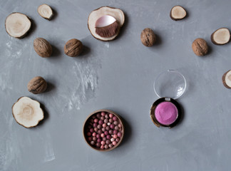  Pink blush on gray background