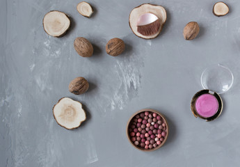  Pink blush on gray background