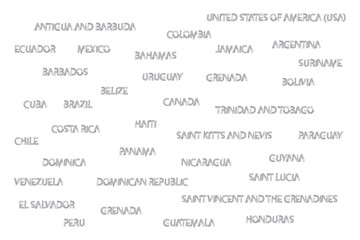 Country names of America written in water color brushes in grey color.