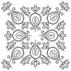 black and white handdrawn mandala with paisley