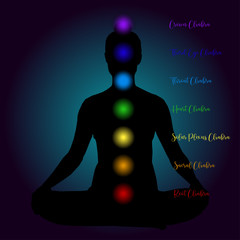 Seven Chakras - human sillhouette hand drawn vector illustration