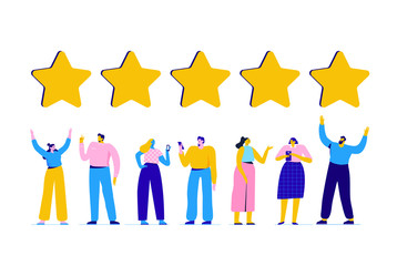 Customer review rating. Different People give review rating and feedback. Flat  vector illustration.