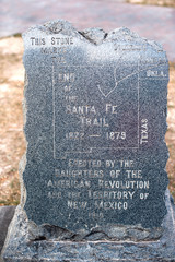 The End of Santa Fe Trail memorable stone on the Old Town Plaza, Santa Fe, New Mexico
