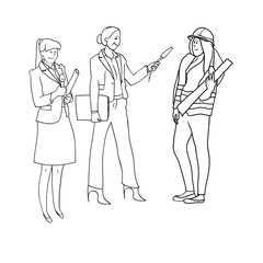 Set of black and white line drawings in the vector, female figures, women's profession 