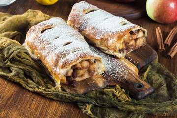 Traditional puff pastry strudel with apple