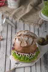 Portobello burger, homemade bun and lettuce
