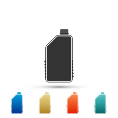 Household chemicals blank plastic bottle icon on white background. Liquid detergent or soap, stain remover, laundry bleach, bathroom or toilet cleaner. Set elements in color icons. Vector Illustration
