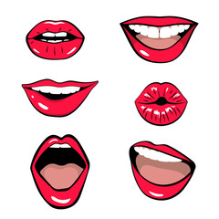 Lips patch collection isolated on white background. Vector illustration of sexy woman's lips expressing different emotions.