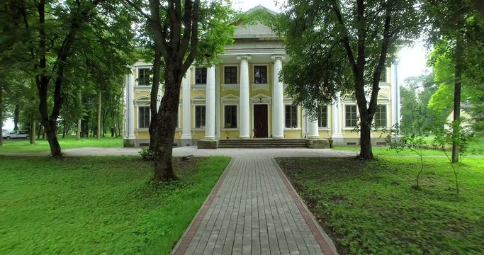Palace of Chodkiewicz in Mlynova. Mlini Town. Ukraine, Rivne region, Aerial drone view