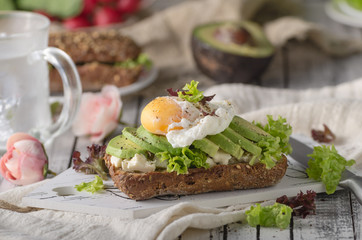 Homemade avocado poached egg sandwich
