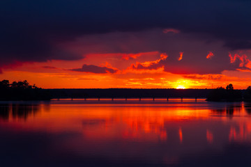 Fototapeta na wymiar Sunset on the lake Saint lake.Shatura, Moscow region