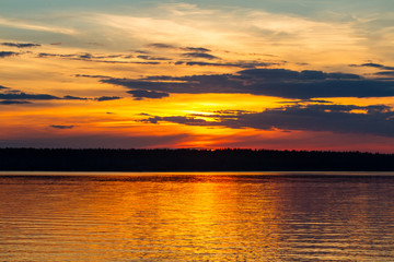 Golden sunset on the lake