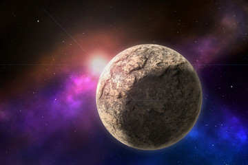 Space landscape. Stone planet in deep space. 3d Illustration.