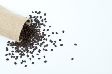 coffee beans in bag isolated on white