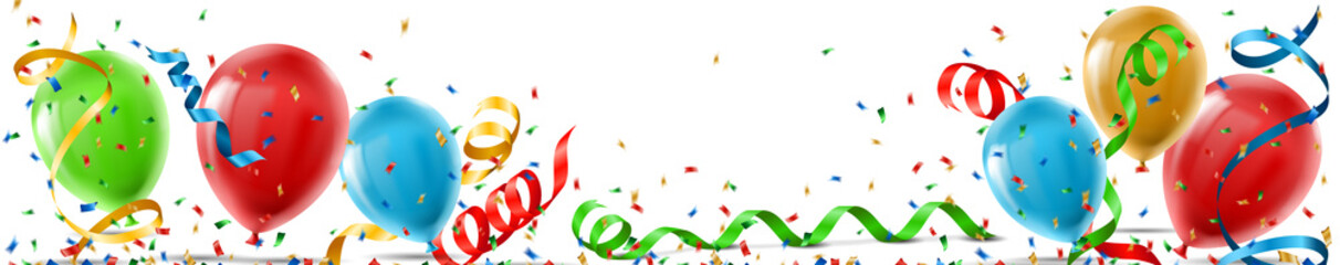 bunter Hintergrund mit Luftballons, Luftschlangen und Konfetti