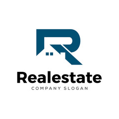 initial R letter realestate logo design template