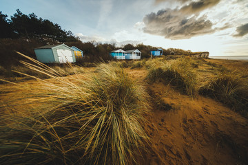 Small beach cabins in Hunstanton beach United kingdom