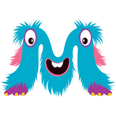 Cartoon capital letter M from monster alphabet