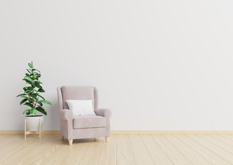 The interior has a armchair on empty white wall background,3D rendering,3d rendering