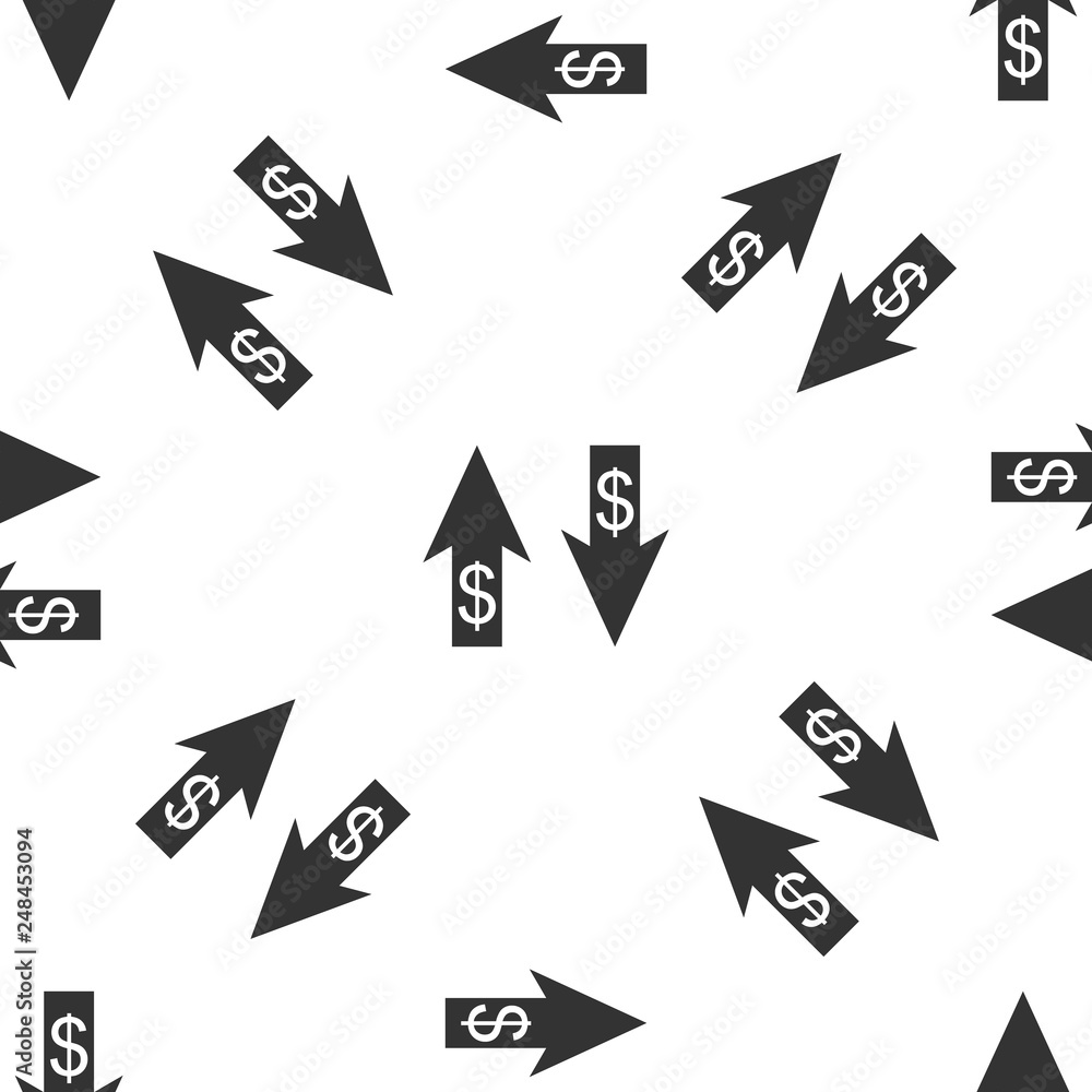 Aufkleber up and down arrows with dollar symbol icon isolated seamless pattern on white background. business c