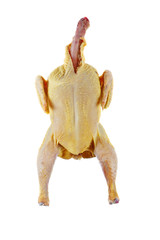 Whole raw chicken isolated on white background