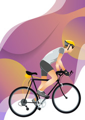 Obraz na płótnie Canvas Cartoon young man in helmet riding touring bike
