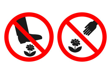 DO NOT PICK FLOWERS sign. DO NOT WALK ON LAWN label. Vector.