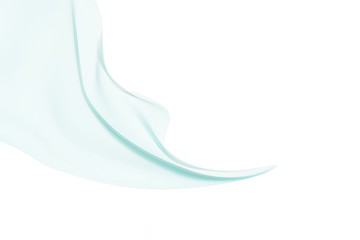 Light blue floating fabric on white background 3D Render