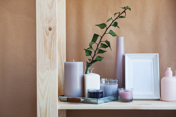 wooden shelving, decor items for the room and home