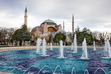 Naklejka premium Istanbul, Turkey. Hagia Sophia Cathedral, Byzantine architecture of the Hagia Sophia, famous landmark.