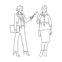 Set of black and white line drawings in the vector, female figures, women's profession