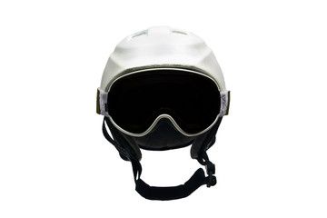 Ski helmet and ski goggles isolated on white background