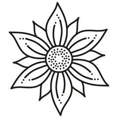black and white round symmetrical hexagonal flower