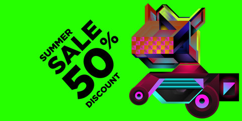 Summer Sale 50% Discount Banner with Colorful Abstract Geometric Background Pattern