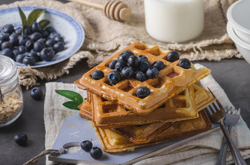 Crispy homemade waffles with berries