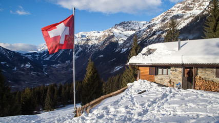 Cottage in the winter, Gumegna, Switzerland, Europe