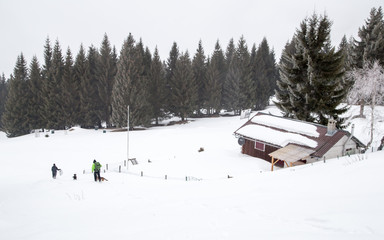 Fototapeta na wymiar Cottage in the winter, Gumegna, Switzerland, Europe